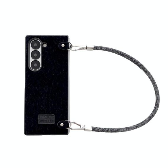 Per Samsung Galaxy Z Fold6 5G Custodia per telefono comoda e corta in peluche con copertura completa e cinturino da polso (nero)
