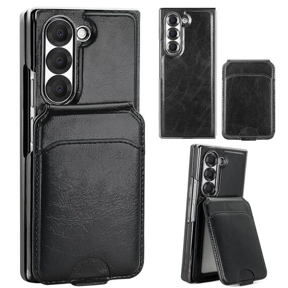 Per Samsung Galaxy Z Fold6 VIETAO Custodia per telefono in PU con custodia per carte staccabile RFID MagSafe integrata (nera)