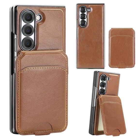 Per Samsung Galaxy Z Fold6 VIETAO Custodia per telefono in PU con custodia per carte staccabile RFID MagSafe integrata (marrone)