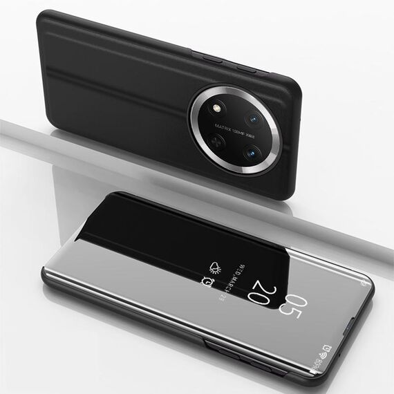 Custodia per telefono in pelle con flip orizzontale a specchio placcato per Honor X9c con supporto (nero)