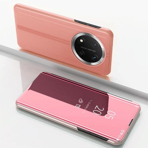 Custodia per telefono in pelle con flip orizzontale a specchio placcato per Honor X9c con supporto (oro rosa)