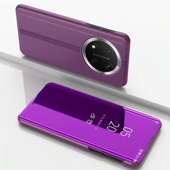 Custodia per telefono in pelle con flip orizzontale a specchio placcato per Honor X9c con supporto (viola)