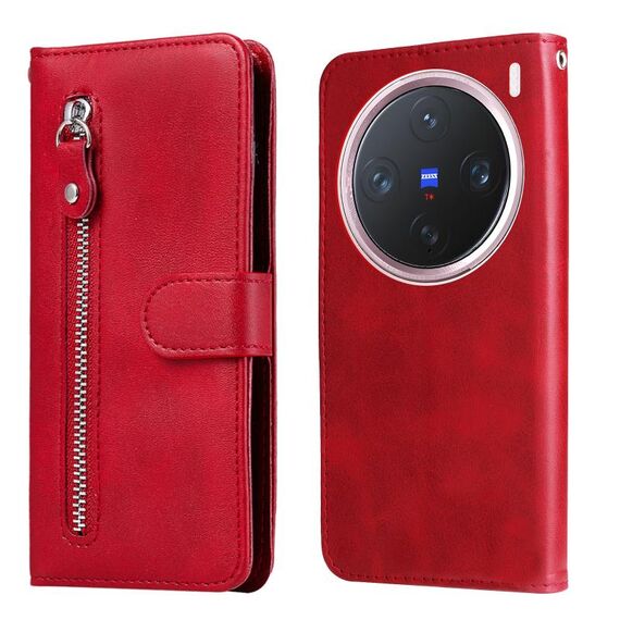 Per vivo X200 Pro mini Custodia per telefono in pelle con cerniera e texture di vitello alla moda (rosso)
