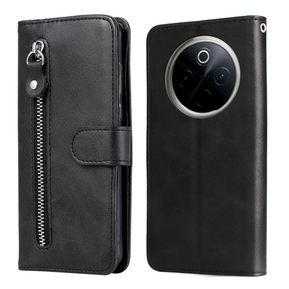 Per vivo Y300 Pro Custodia per telefono in pelle con cerniera e texture di vitello alla moda (nero)