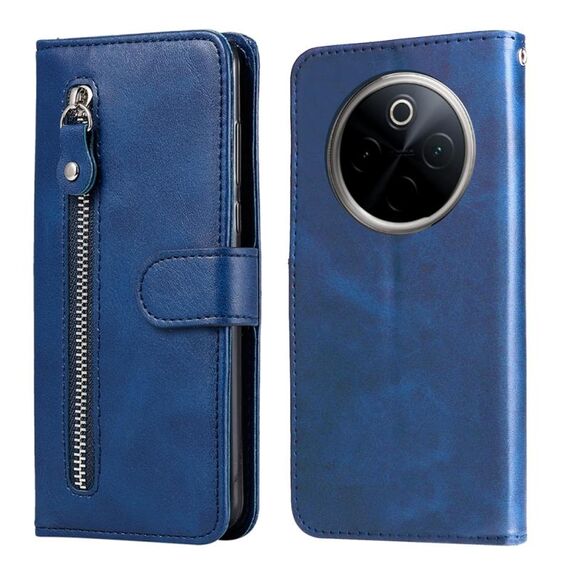 Per OnePlus 13 Custodia per telefono in pelle con cerniera e texture in vitello alla moda (blu)