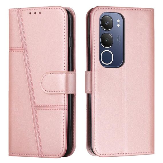 Per vivo Y19s Custodia per telefono in pelle con fibbia e cuciture in vitello (rosa)