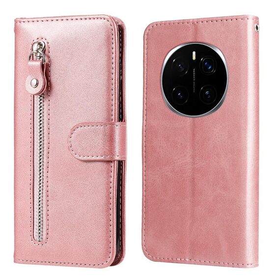 Custodia per telefono in pelle con cerniera e texture di vitello alla moda per Honor Magic7 Pro (oro rosa)