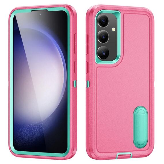 Per Samsung Galaxy S24+ / S25+ 5G Custodia per telefono in silicone ibrido PC robusto con supporto (rosso rosa + verde chiaro)