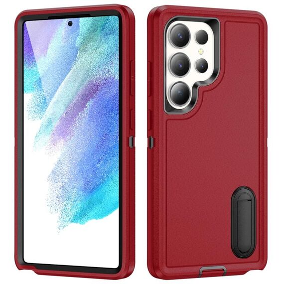 Per Samsung Galaxy S25 Ultra 5G Custodia per telefono in silicone ibrido PC robusto con supporto (rosso + nero)