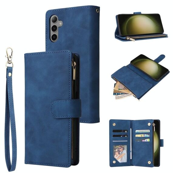 Per Samsung Galaxy S25+ 5G Custodia per telefono in pelle con cerniera smerigliata multifunzionale (blu)