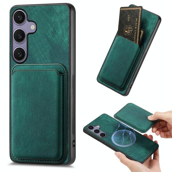 Per Samsung Galaxy S25+ 5G Retro Custodia in pelle con carta magnetica per telefono (verde)