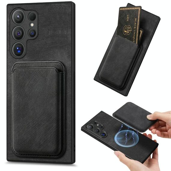 Per Samsung Galaxy S25 Ultra 5G Retro Leather Card Bag Custodia magnetica per telefono (nero)
