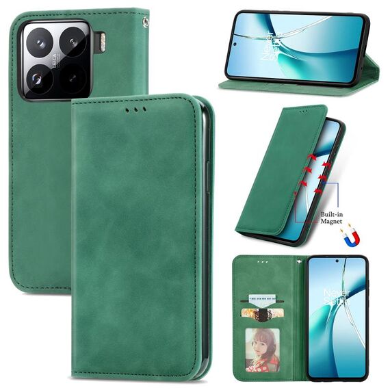 Per Xiaomi 15 Custodia in pelle magnetica con chiusura a scatto Retro Skin Feel (verde)