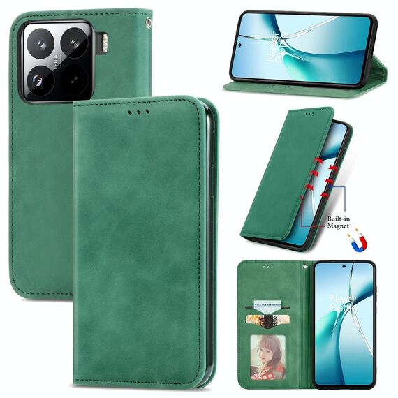 Per Xiaomi 15 Pro Retro Skin Feel Custodia in pelle magnetica Flip Phone (verde)