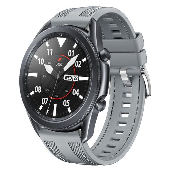 Per Samsung Galaxy Watch 3 45mm Push Connector 22mm Cinturino per orologio in silicone e nylon ibrido (grigio)