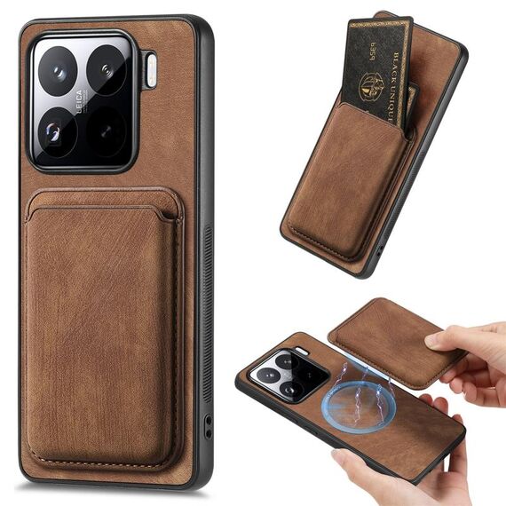 Per Xiaomi 15 Retro Leather Card Bag Custodia magnetica per telefono (marrone)
