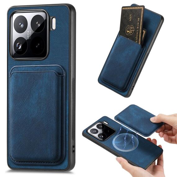 Per Xiaomi 15 Pro Retro Leather Card Bag Custodia magnetica per telefono (blu)