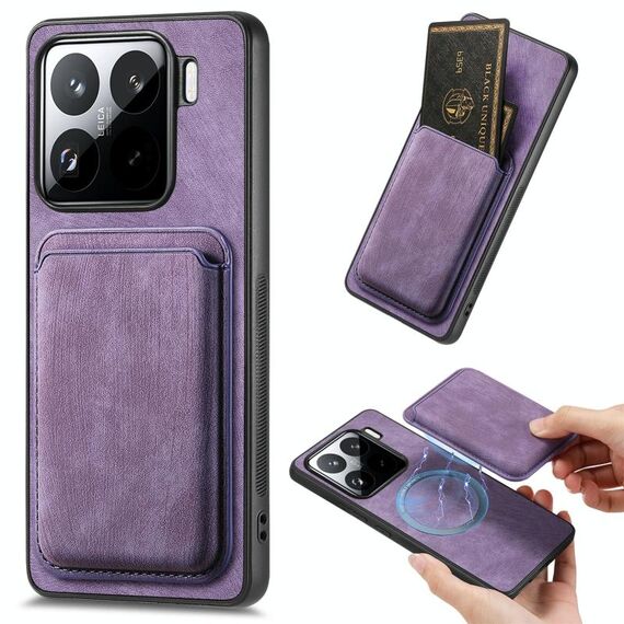 Per Xiaomi 15 Pro Retro Leather Card Bag Custodia magnetica per telefono (viola)