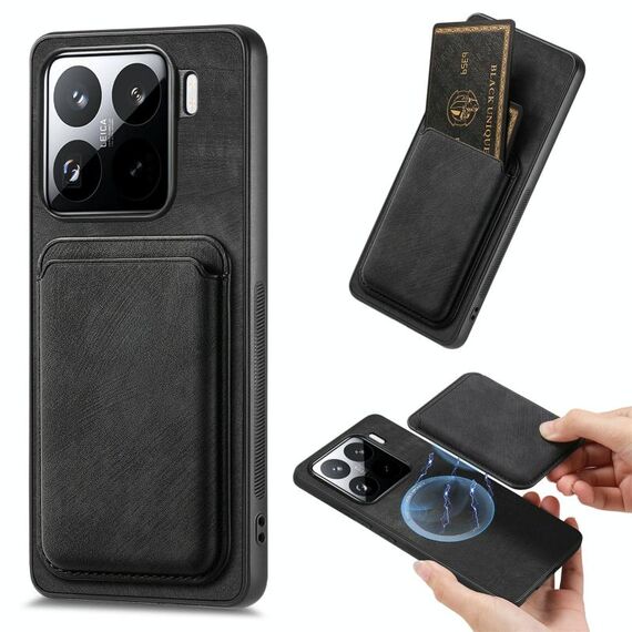 Per Xiaomi 15 Pro Retro Leather Card Bag Custodia magnetica per telefono (nero)