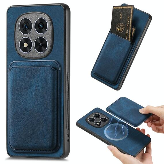 Per Xiaomi Redmi Note 14 Pro+ 5G Retro Pelle Card Bag Custodia Magnetica per Telefono (Blu)
