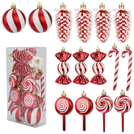 15 pezzi/set decorazioni per l'albero di Natale lecca-lecca vortici caramelle dipinte (rosso)