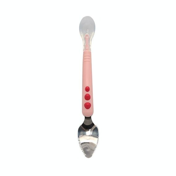 Cucchiaio per alimenti per bambini a doppia testa multifunzione, cucchiaio per raschietto per frutta e stoviglie per bambini (rosa)