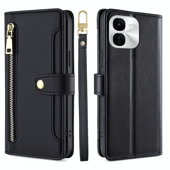 Per vivo iQOO Z9x Sheep Texture Cross-body Zipper Wallet Custodia per telefono in pelle (nero)