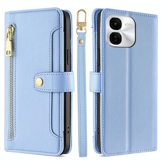 Per vivo iQOO Z9x Sheep Texture Cross-body Zipper Wallet Custodia per telefono in pelle (blu)