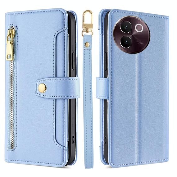 Per vivo V30e 5G Global Sheep Texture Portafoglio con cerniera in pelle Custodia per telefono (blu)