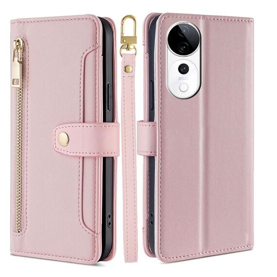 Per vivo S19 Pro Sheep Texture Cross-body Zipper Wallet Custodia in pelle per telefono (rosa)