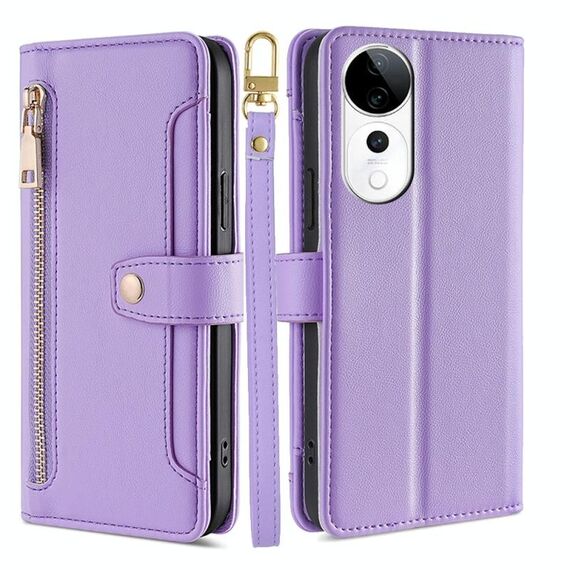 Per vivo S19 Pro Sheep Texture Cross-body Zipper Wallet Custodia in pelle per telefono (viola)