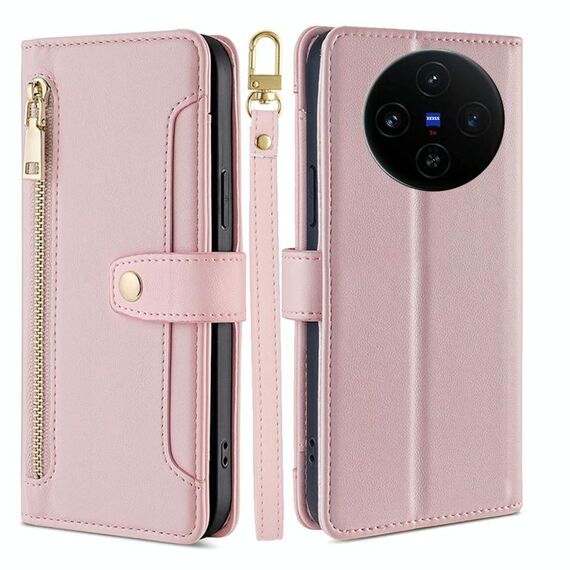 Per vivo X100s Sheep Texture Cross-body Zipper Wallet Custodia per telefono in pelle (rosa)
