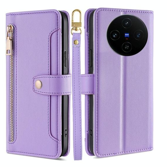Per vivo X100s Sheep Texture Cross-body Zipper Wallet Custodia per telefono in pelle (viola)