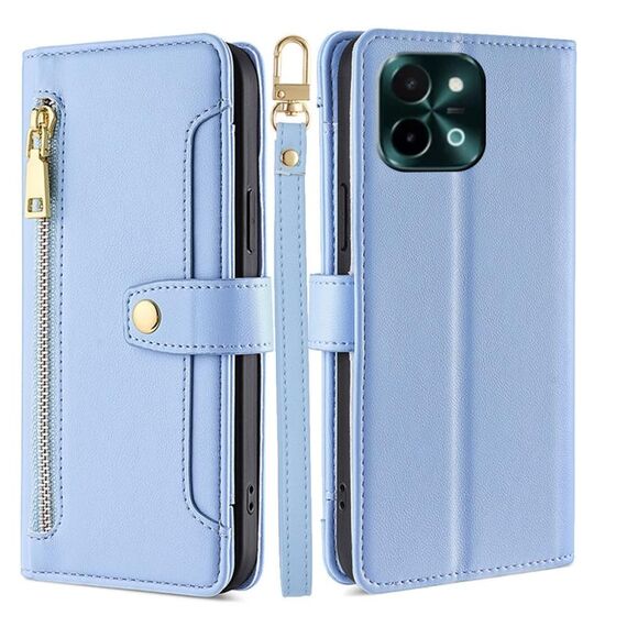 Per vivo Y28 4G Custodia per telefono in pelle con cerniera a tracolla con texture di pecora (blu)