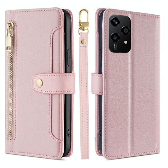 Per Honor 200 Lite 5G Global Sheep Texture Portafoglio con cerniera in pelle Custodia per telefono (rosa)