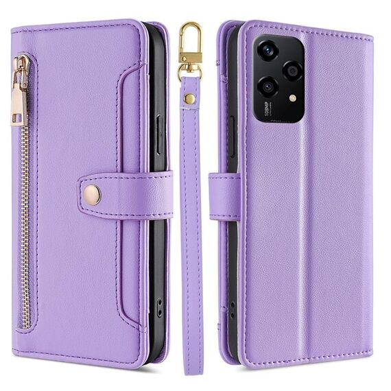 Per Honor 200 Lite 5G Global Sheep Texture Portafoglio con cerniera in pelle Custodia per telefono (viola)