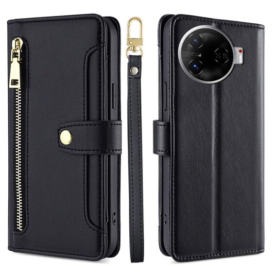 Per Tecno Camon 30 Pro 5G Lite Custodia in pelle con cerniera a tracolla con texture di pecora (nero)