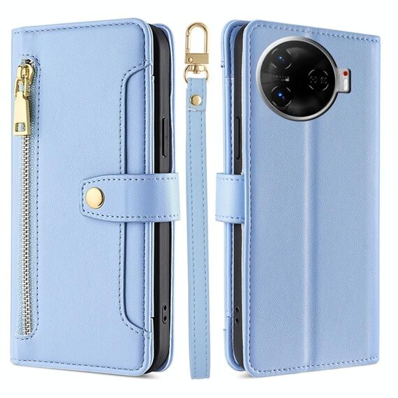 Per Tecno Camon 30 Pro 5G Sheep Texture Portafoglio a tracolla con cerniera in pelle Custodia per telefono (blu)