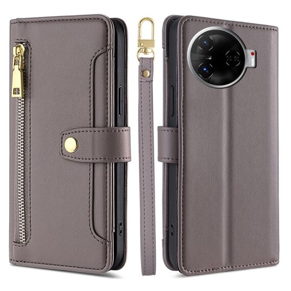 Per Tecno Camon 30 Pro 5G Sheep Texture Portafoglio con cerniera in pelle Custodia per telefono (grigio)