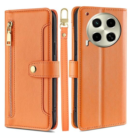 Per Tecno Camon 30 Lite Sheep Texture Portafoglio a tracolla con cerniera in pelle Custodia per telefono (arancione)