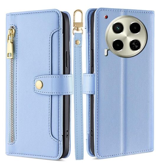 Per Tecno Camon 30 Lite Sheep Texture Portafoglio a tracolla con cerniera in pelle Custodia per telefono (blu)