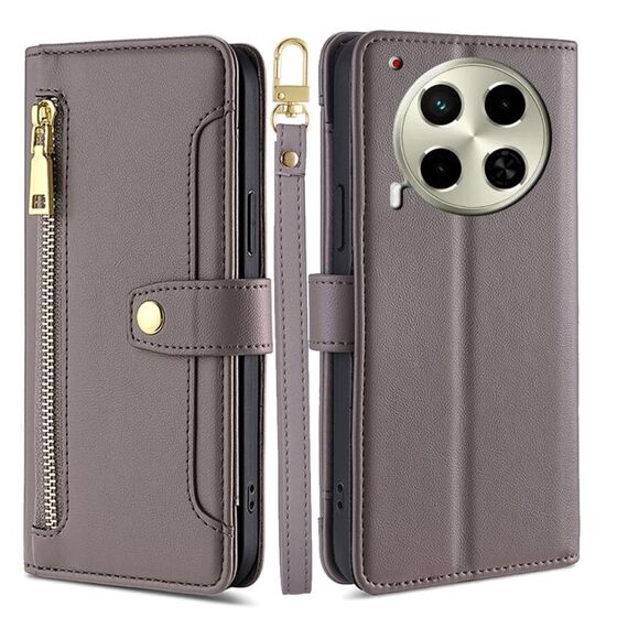 Per Tecno Camon 30 Lite Sheep Texture Portafoglio a tracolla con cerniera in pelle Custodia per telefono (grigio)