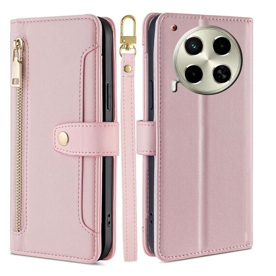 Per Tecno Camon 30 Lite Sheep Texture Portafoglio a tracolla con cerniera Custodia per telefono in pelle (rosa)
