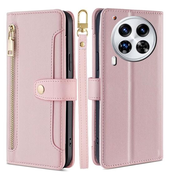 Per Tecno Camon 30 Premier 5G Sheep Texture Portafoglio a tracolla con cerniera in pelle Custodia per telefono (rosa)