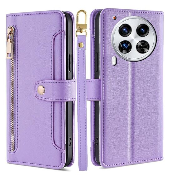 Per Tecno Camon 30 Premier 5G Sheep Texture Portafoglio a tracolla con cerniera in pelle Custodia per telefono (viola)