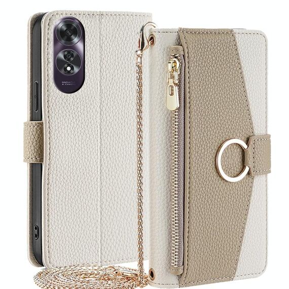 Per OPPO A60 4G Global Crossbody Litchi Texture Custodia in pelle per telefono (bianco)