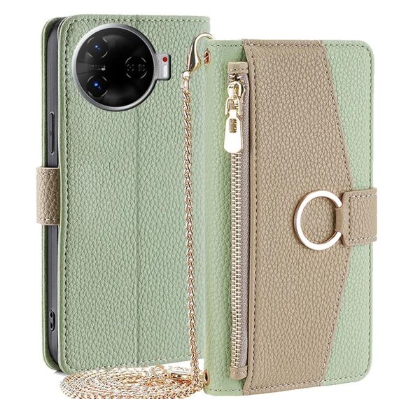 Per Tecno Camon 30 Pro 5G Custodia a tracolla in pelle con texture Litchi (verde)