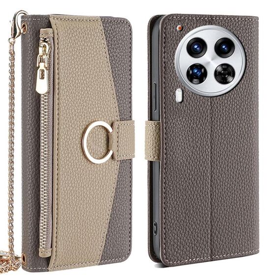 Per Tecno Camon 30 Premier 5G Custodia a tracolla in pelle con texture Litchi (grigio)