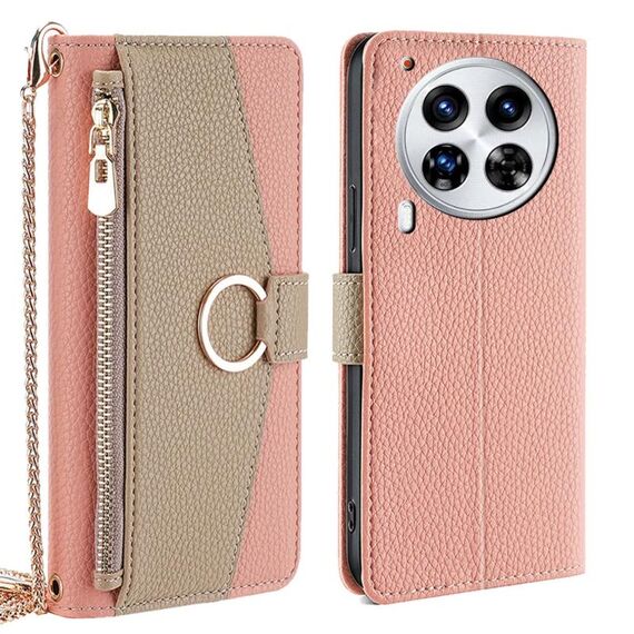 Per Tecno Camon 30 Premier 5G Custodia a tracolla in pelle con texture Litchi (rosa)