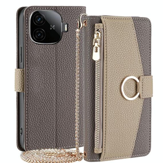 Per vivo iQOO Z9 Turbo Crossbody Litchi Texture Custodia in pelle per telefono (grigio)